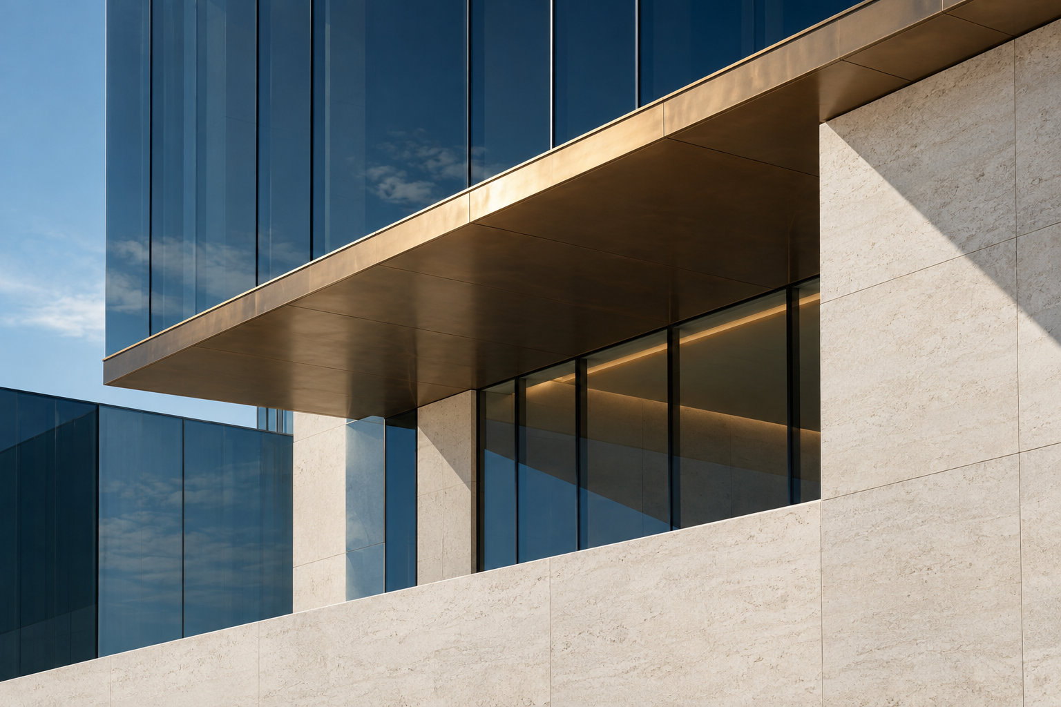 Illustrative study of contemporary glass and stone architecture